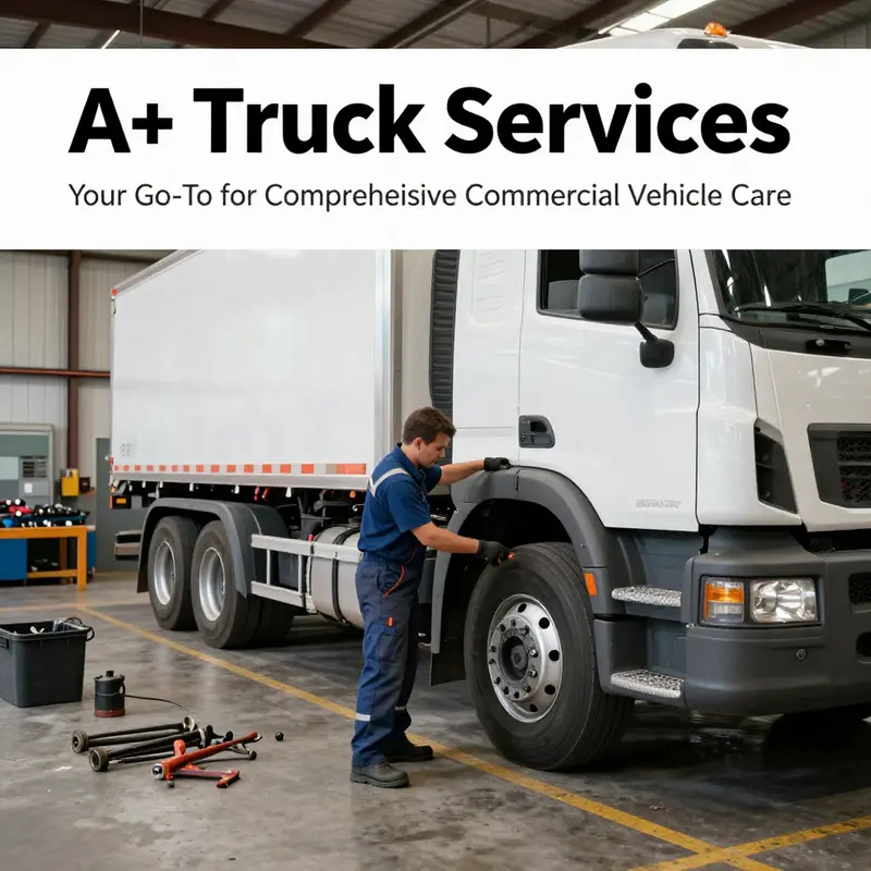A mechanic diligently servicing a commercial truck at A+ Truck Services.