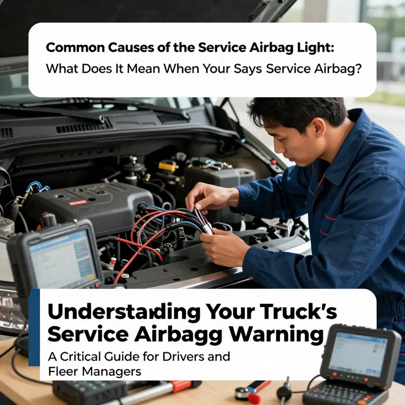 The ‘Service Airbag’ warning light illuminated on a truck’s dashboard, indicating a critical safety concern.