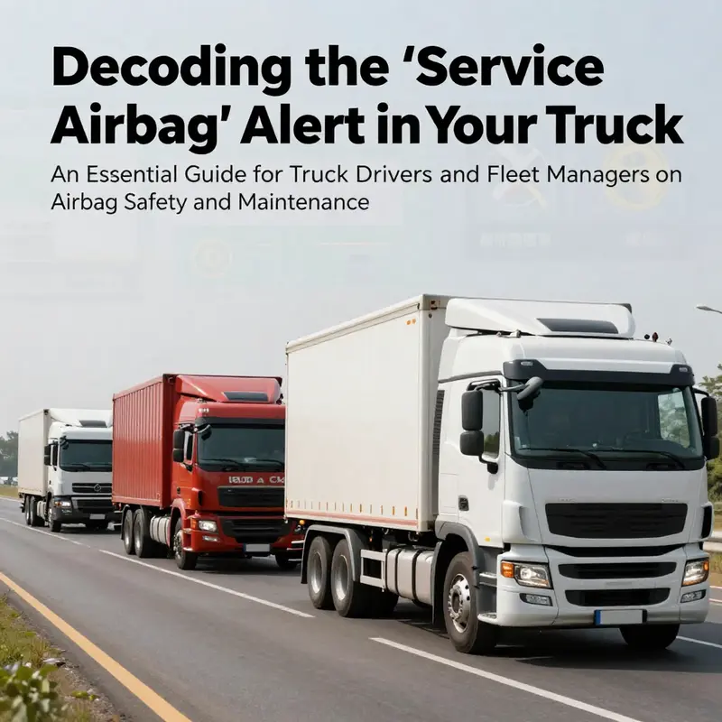 Various truck models on a road with safety symbols, representing the focus on airbag and safety system awareness.