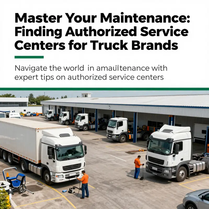 Overview of a truck service center with active mechanics and trucks being serviced.