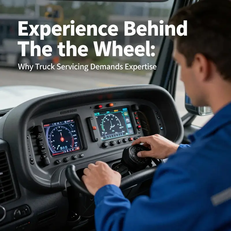 A mechanic engages with advanced truck technology showcasing the need for experienced technicians.