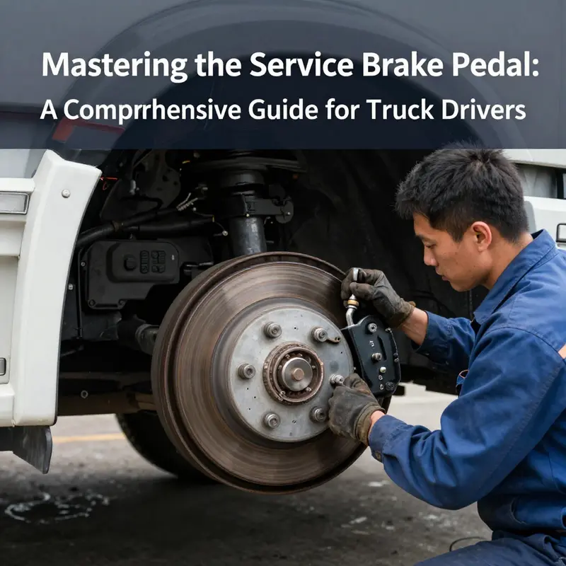 The service brake pedal in a truck, positioned for easy access by the driver.