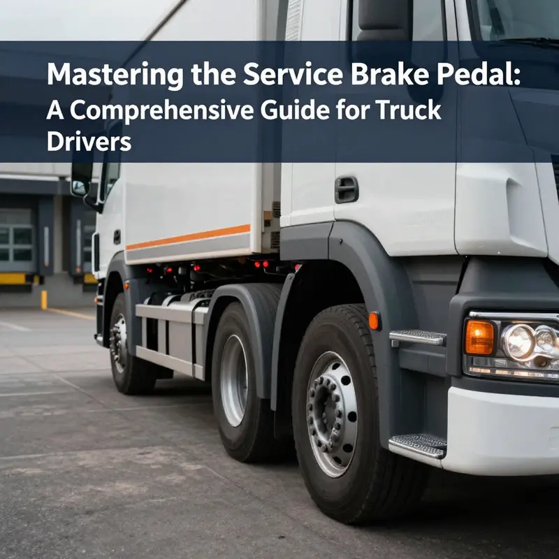 The service brake pedal in a truck, positioned for easy access by the driver.