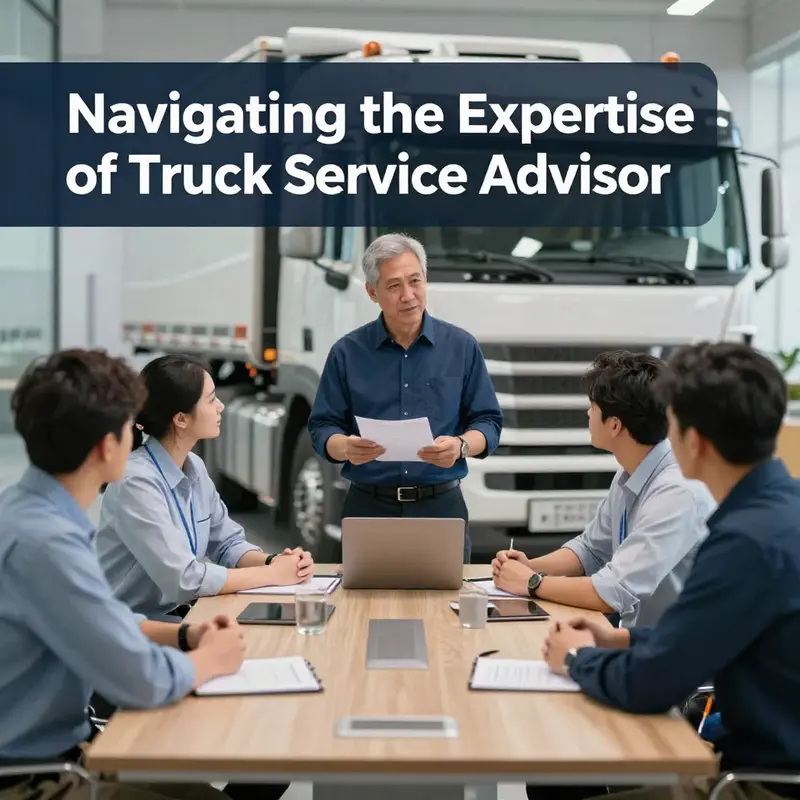 A truck service advisor communicates with a driver about maintenance needs.