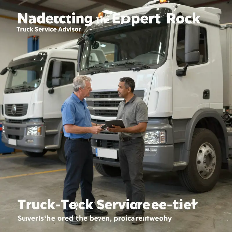 A truck service advisor communicates with a driver about maintenance needs.