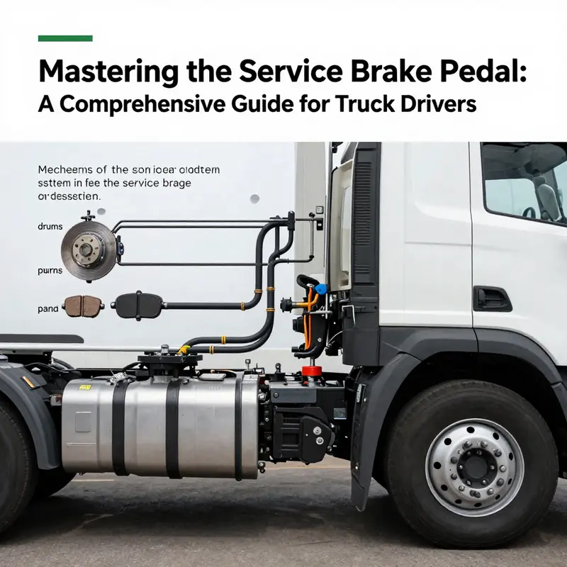The service brake pedal in a truck, positioned for easy access by the driver.