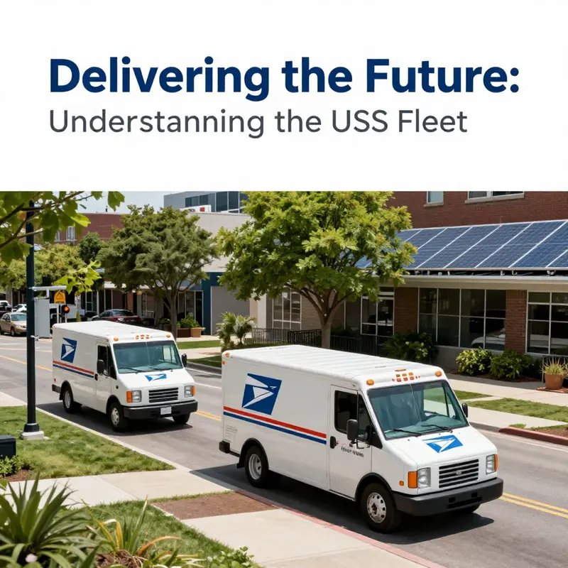 An overview of the diverse fleet at a USPS distribution center, showcasing operational readiness.