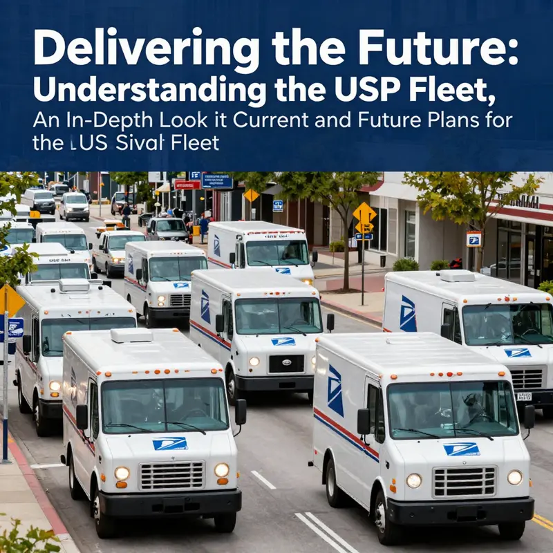 A collection of USPS trucks driving through an urban setting, showcasing the importance of the postal service.