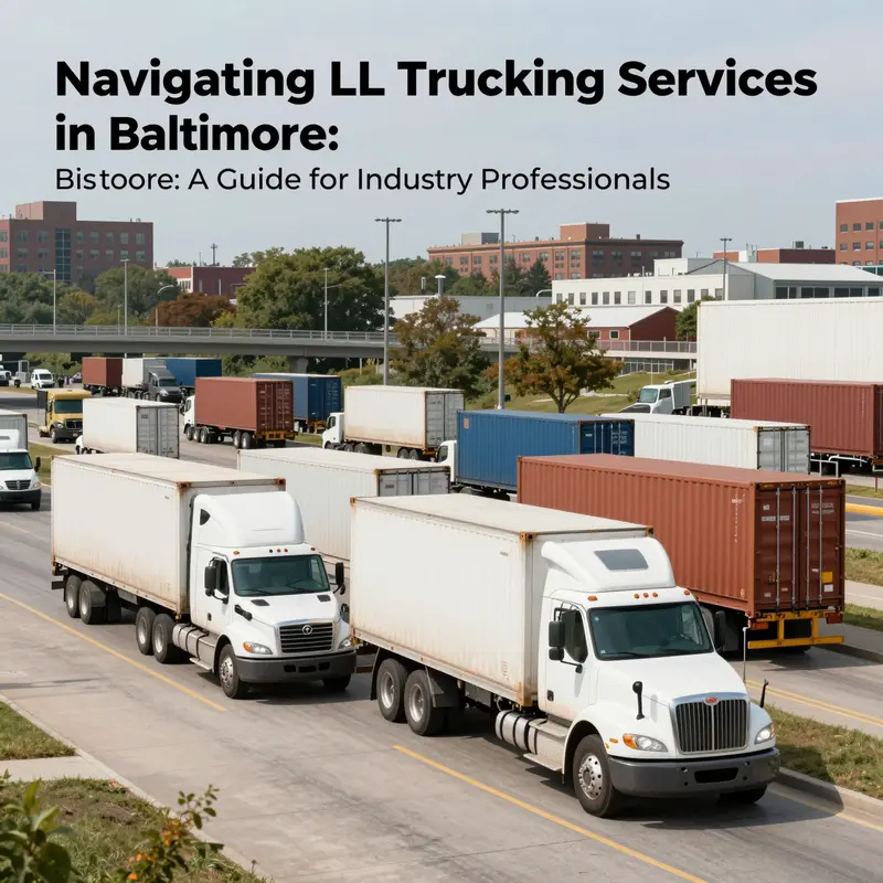 Baltimore's logistics area with trucks and shipping containers depicting the city's crucial role in LTL trucking.