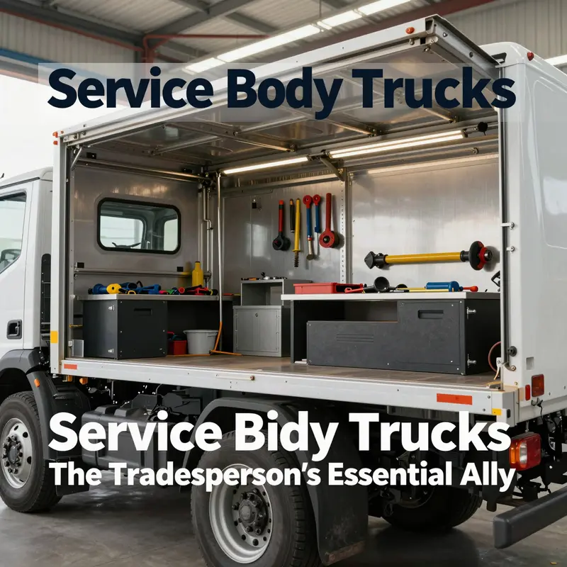 Detailed structure of a service body truck showcasing its enclosed cargo area.