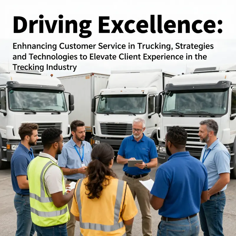 A group of truck drivers and fleet managers discussing strategies in an open office space, representing collaboration in the trucking industry.