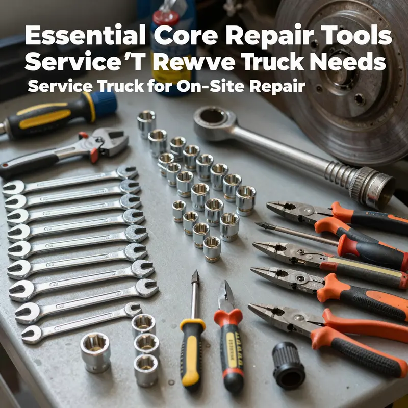 A comprehensive assortment of core repair tools for service trucks, crucial for on-site maintenance.