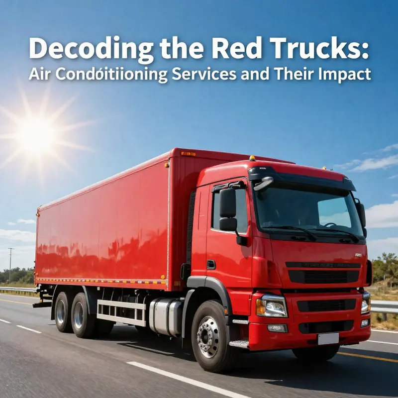 A red truck driving on a highway under a bright blue sky, illustrating its connection to air conditioning services.