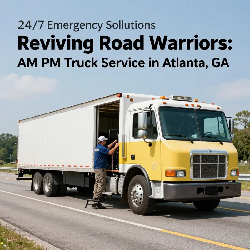 A technician from AM PM Truck Service providing crucial emergency repairs to a long-haul truck on the roadside.