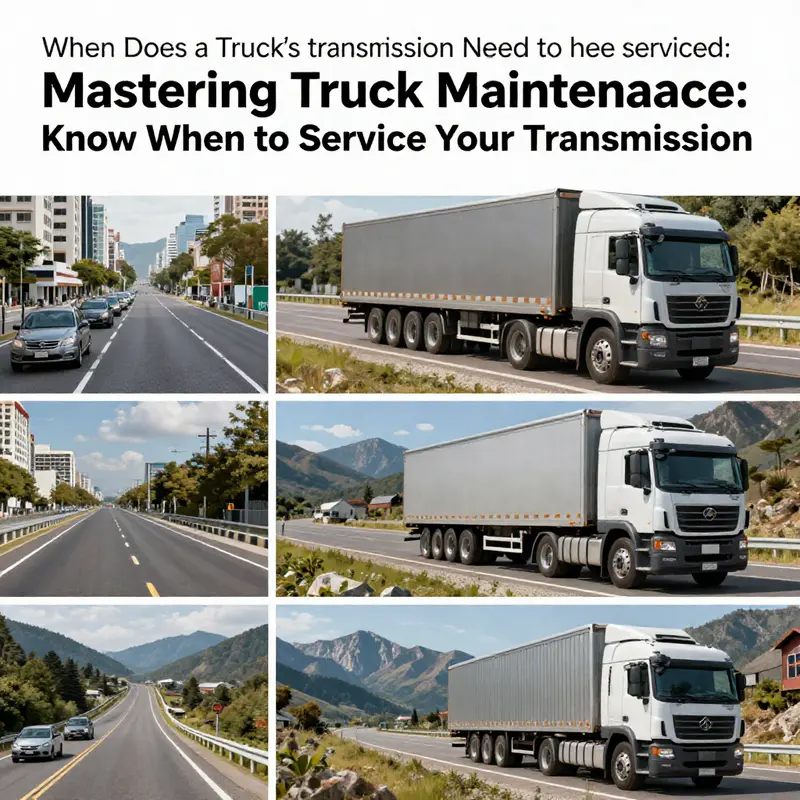A heavy-duty truck transmission service in progress at a well-equipped mechanic workshop.