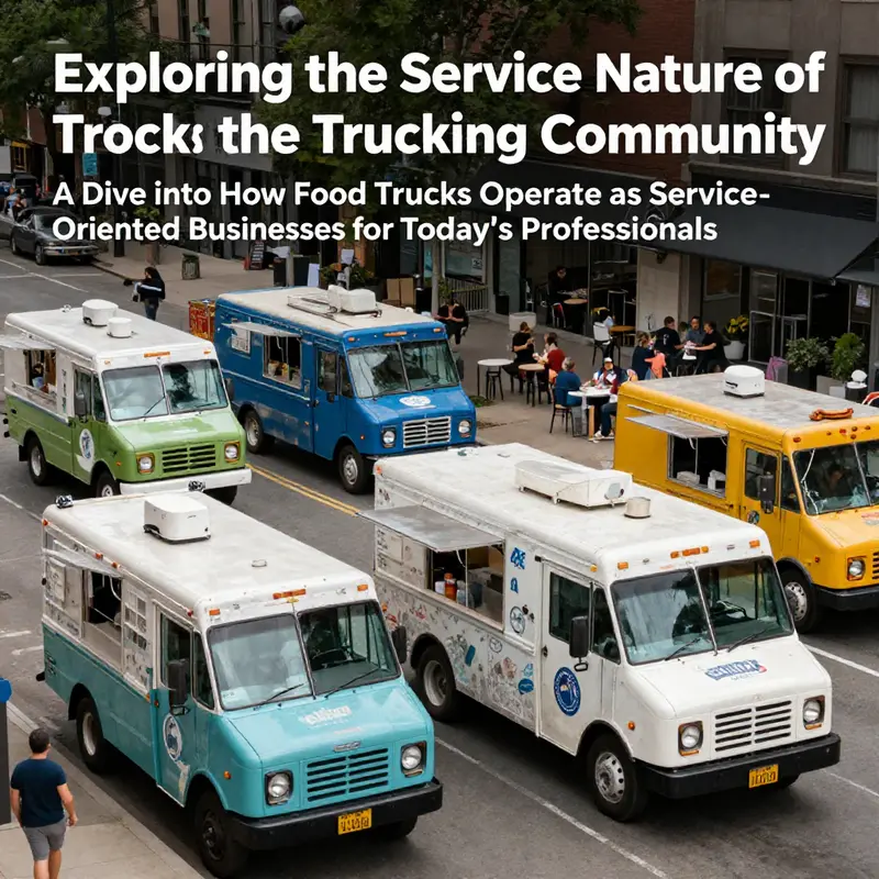 A street filled with different food trucks and customers enjoying meals, illustrating the community and service aspect of the food truck business.