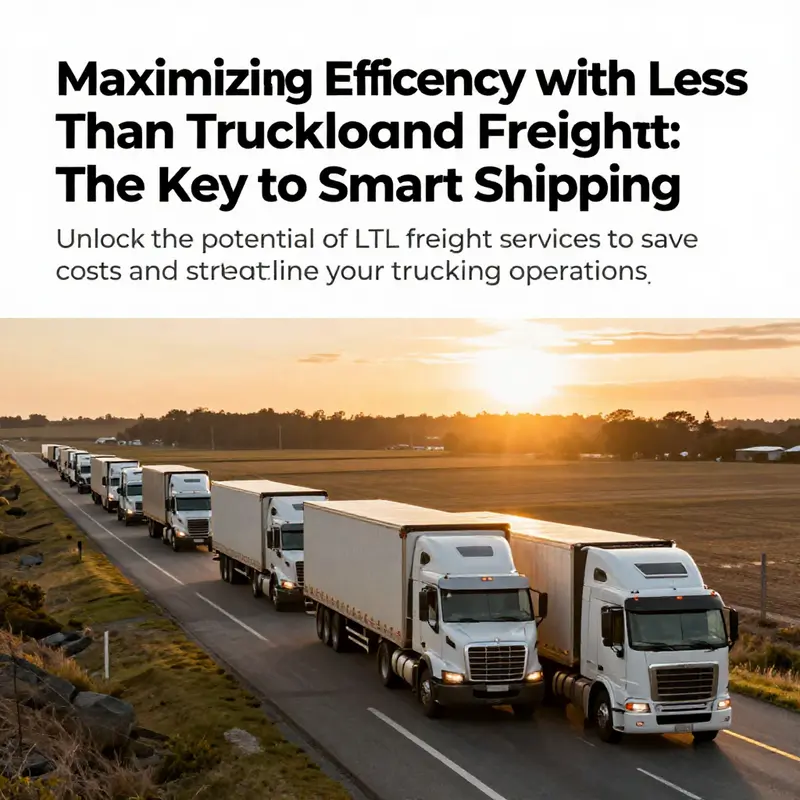 A fleet of trucks traveling on the highway at sunset, illustrating the vast network of Less Than Truckload freight services.