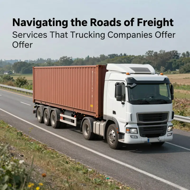 A cargo truck transporting goods along a scenic highway, representing domestic and international freight transport.