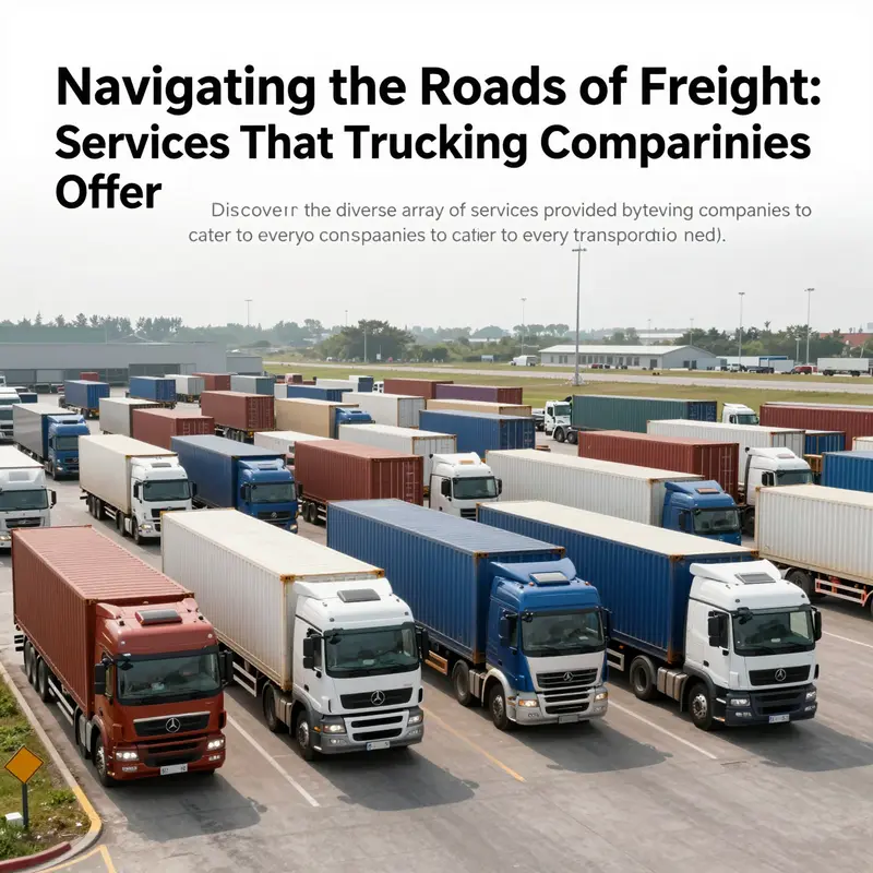 A busy logistics hub with trucks and containers representing freight and trucking services.