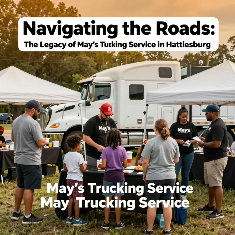 The main yard of May’s Trucking Service, showcasing the fleet ready for transport operations.