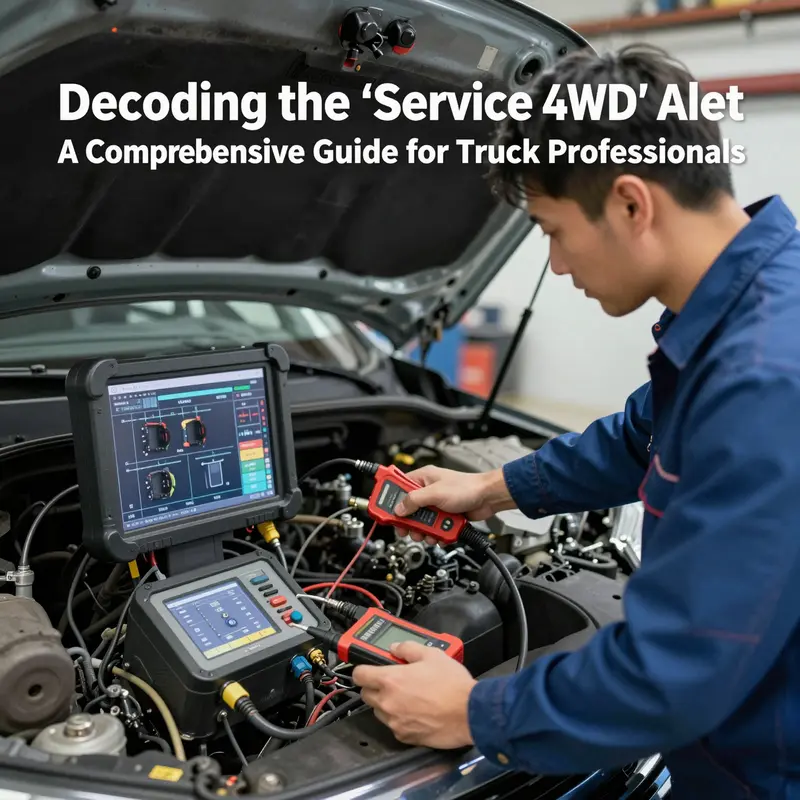 The truck dashboard displaying the ‘Service 4WD’ warning light, indicating a need for prompt attention.