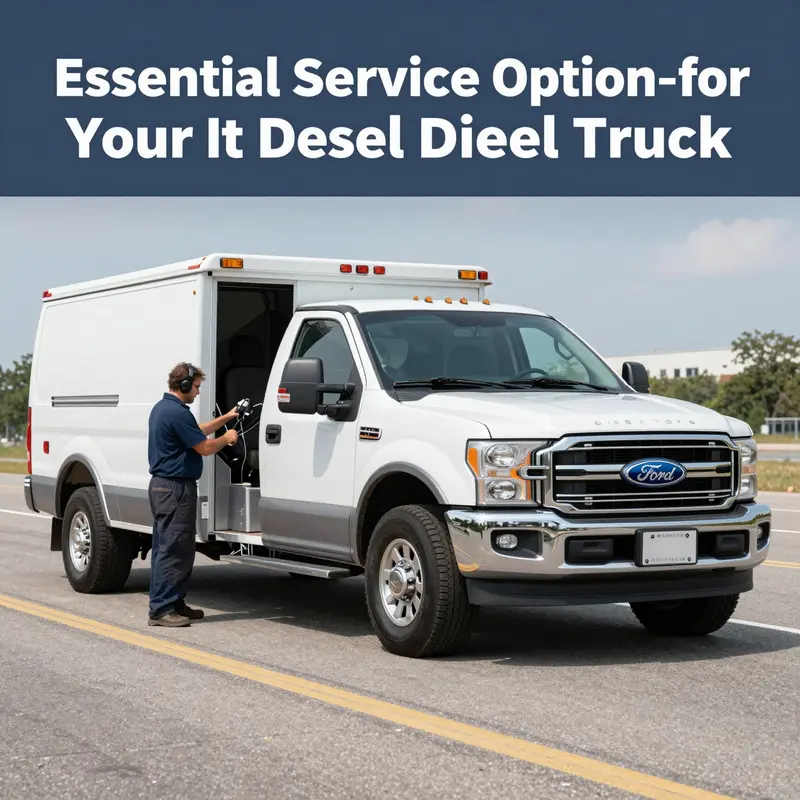 Professional technicians servicing a Ford F-350 diesel truck at an authorized dealership.