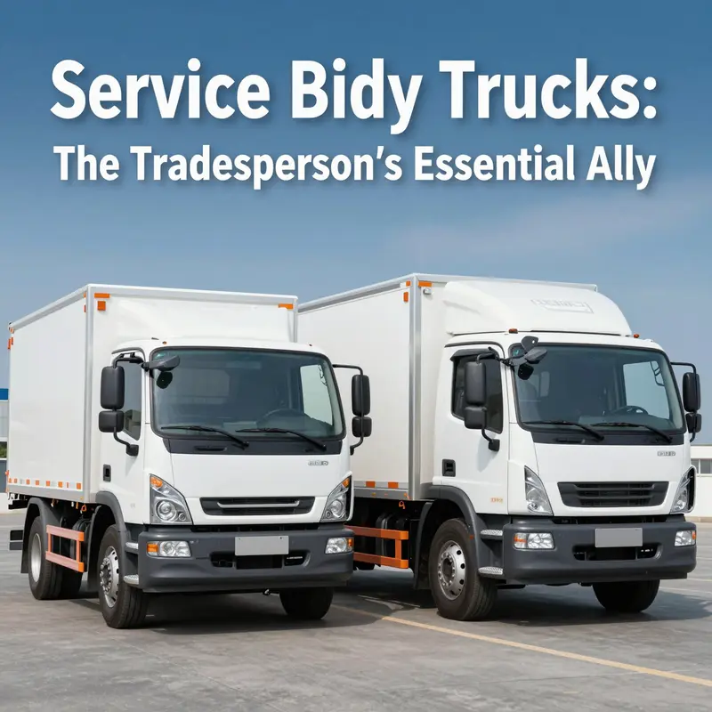 Detailed structure of a service body truck showcasing its enclosed cargo area.
