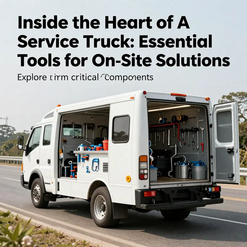 A service truck parked on a highway with its rear open, revealing tools and parts for maintenance.