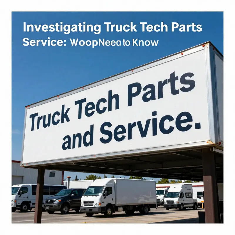 The sign of the Truck Tech Parts and Service shop, symbolizing the focus on its operational status.