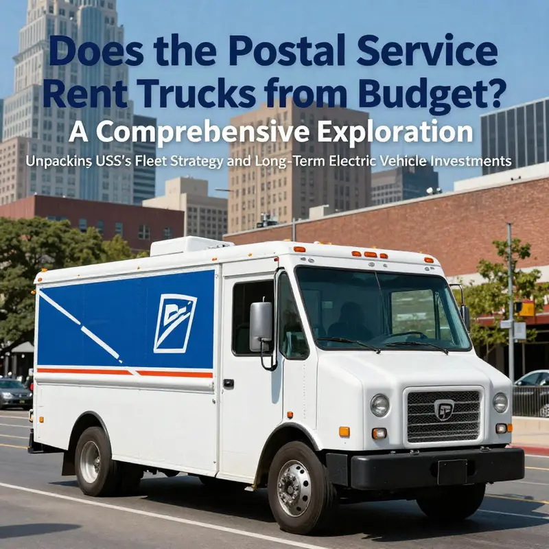 A USPS electric delivery truck in a dynamic city setting, representing the shift towards sustainable postal services.