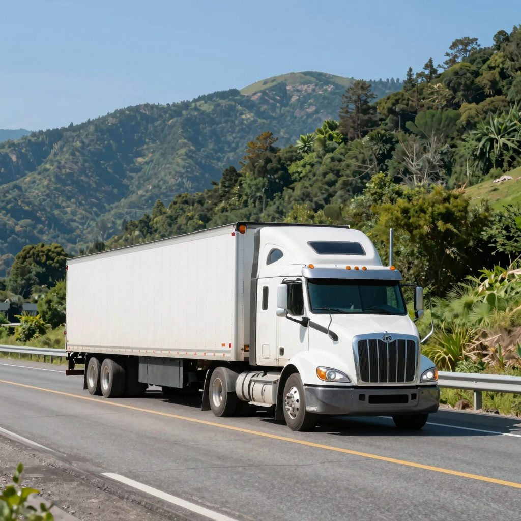 Long-haul truck on a scenic highway