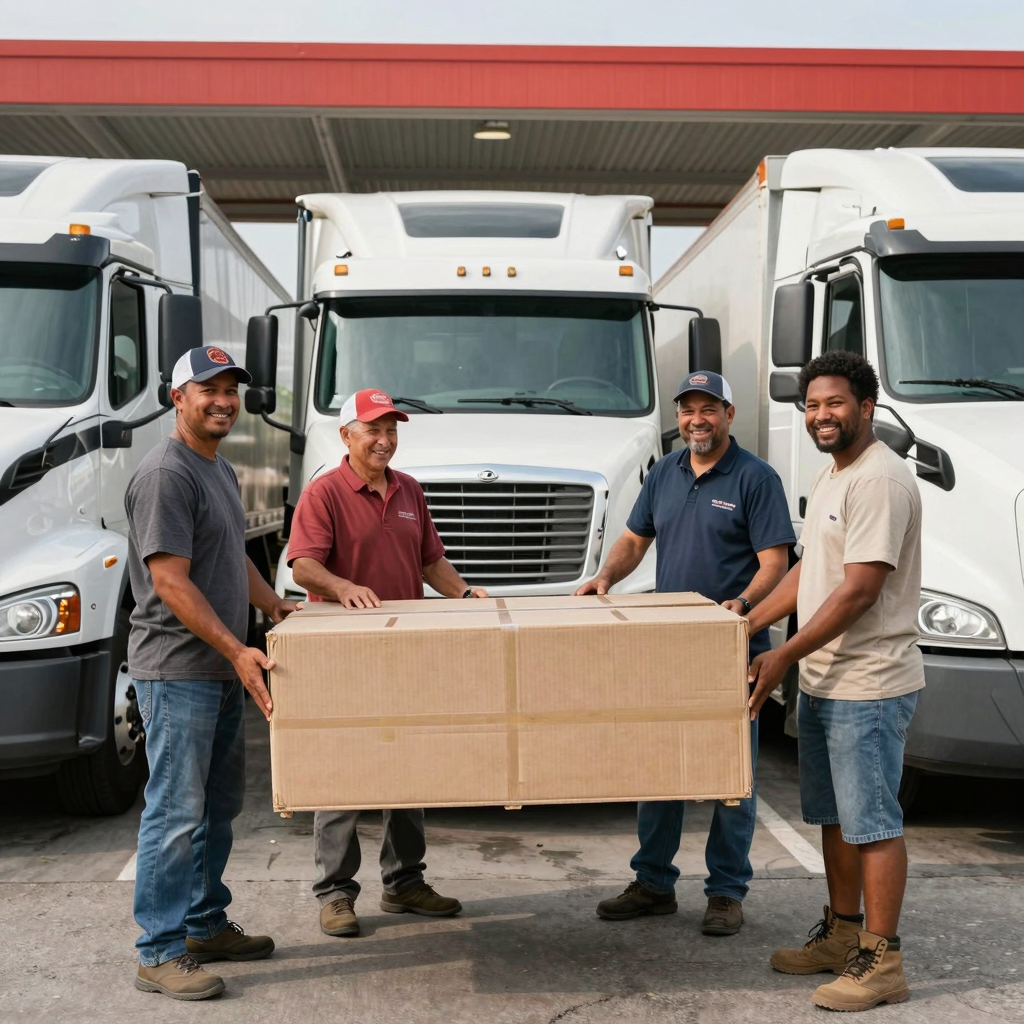 Heartwarming image of truck drivers at work