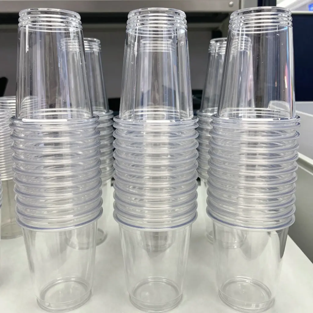 Stack of 9 oz Clear Plastic Cups