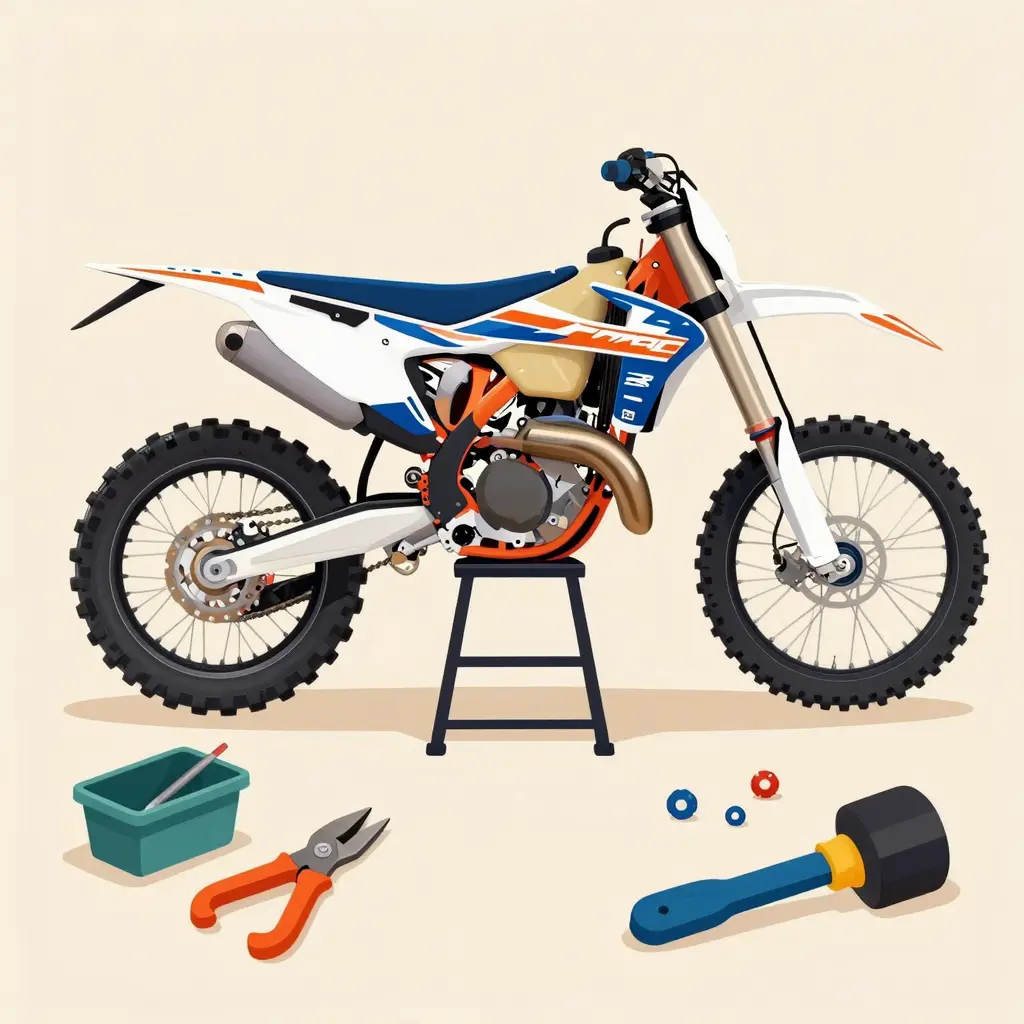 An illustrative image showing the step-by-step application process of graphics on a dirt bike.