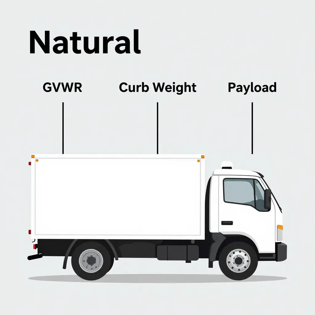 Infographic of a service truck labeled with GVWR, curb weight, and payload