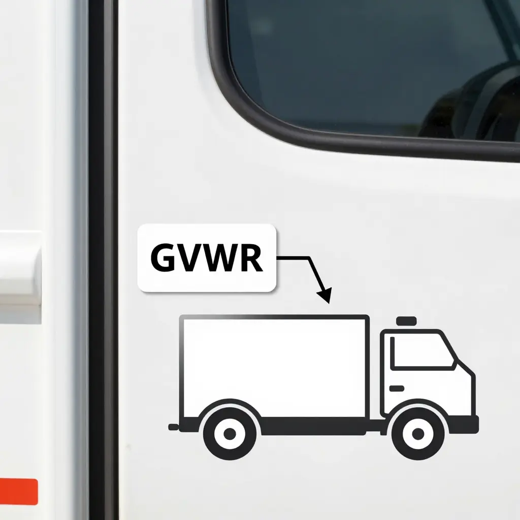Service truck door jamb showing the GVWR certification sticker