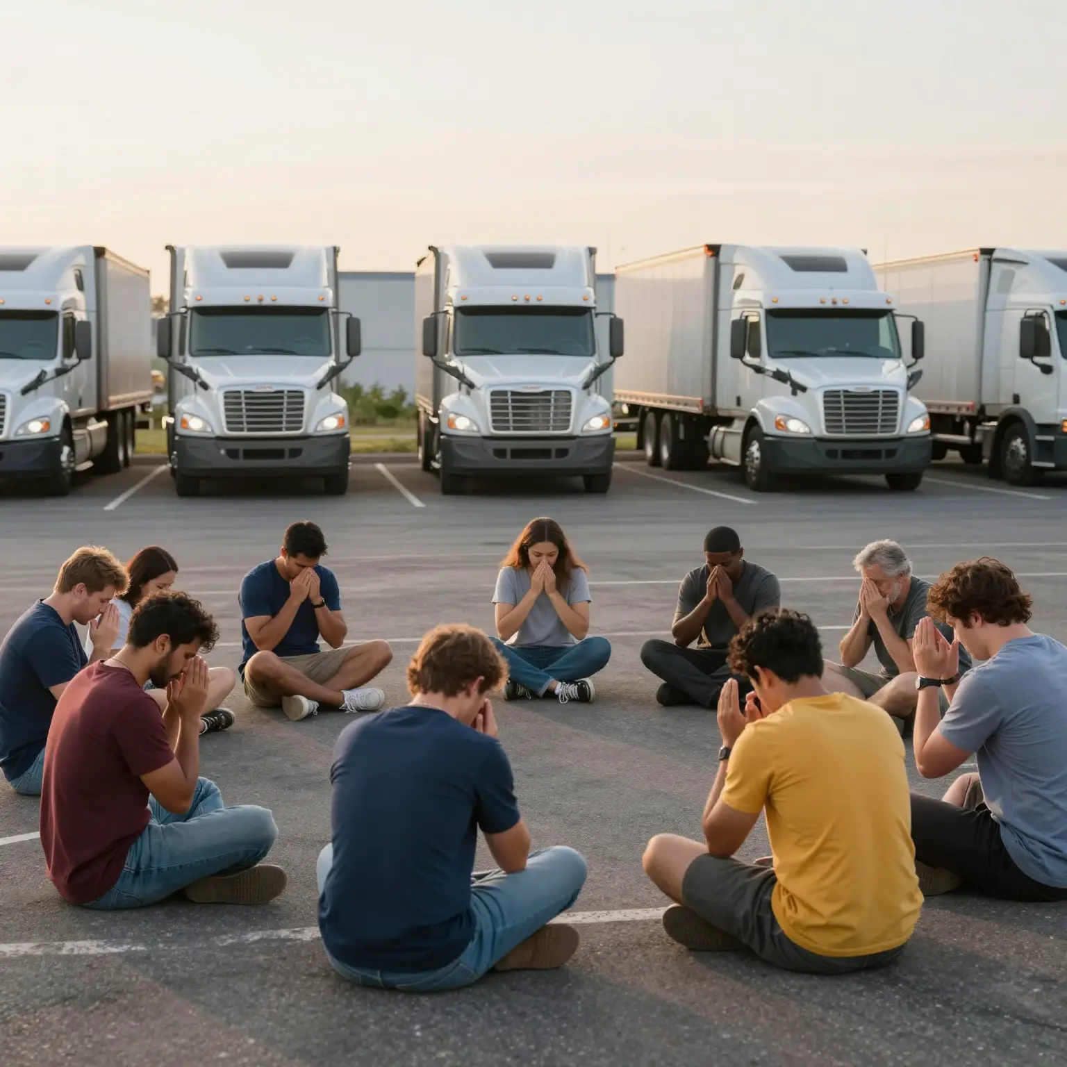 Group of Truck Drivers Praying