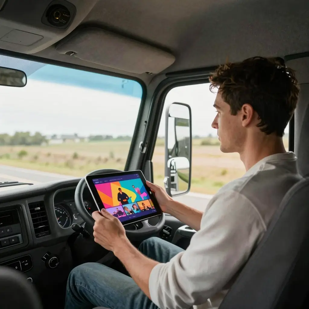 Truck Driver Enjoying Streaming Content
